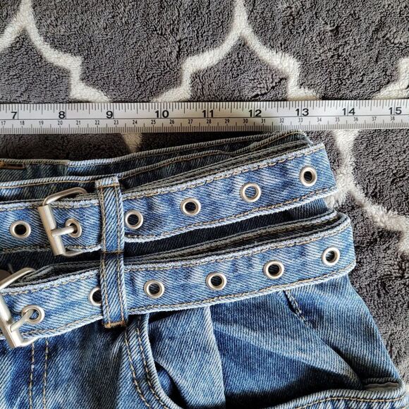 Womens High Rise Barrel Baggy Crop Jeans Sz 8 Blue Belted Pleated Balloon Korean - Picture 5 of 8